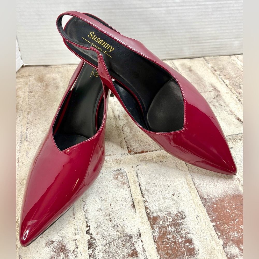 Women’s Susanny Pointed Toe Slingback Kitten Heel Pumps - Burgundy - size 10.5 - Picture 6 of 15